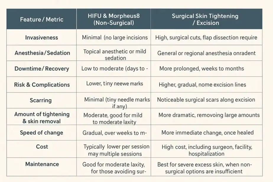 Table showing benefits of Lipo Freeze 2 U Cannock treatments for skin tightening following weight loss injections.